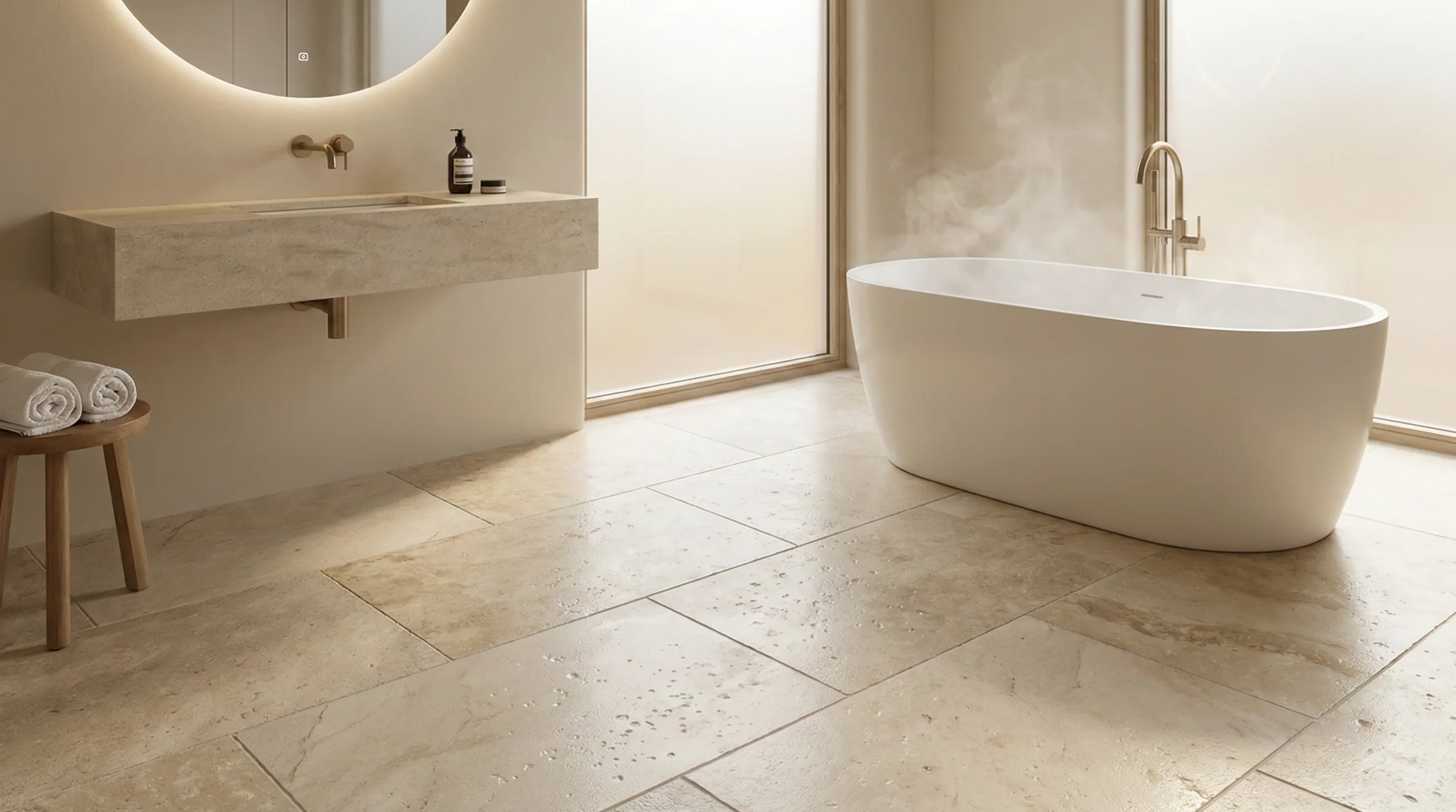Luxury bathroom with natural stone tiles - Schugar Natursteinfliesen project