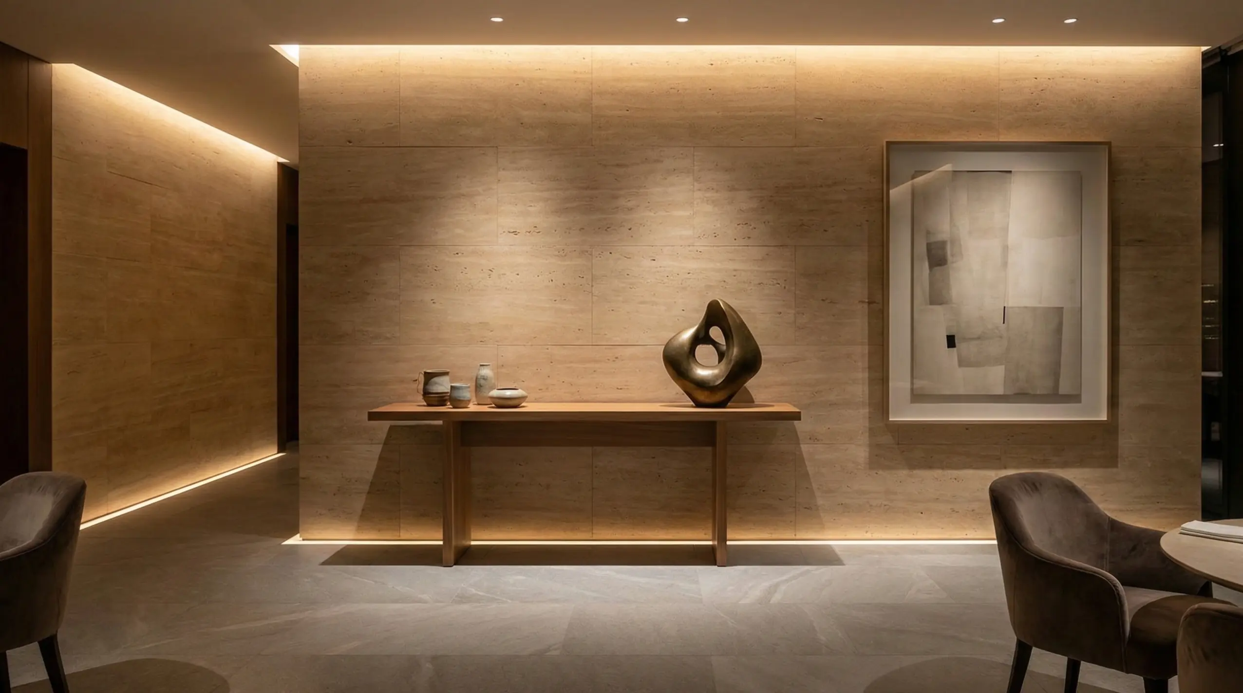 Fine dining restaurant with elegant natural stone - Schugar Natursteinfliesen