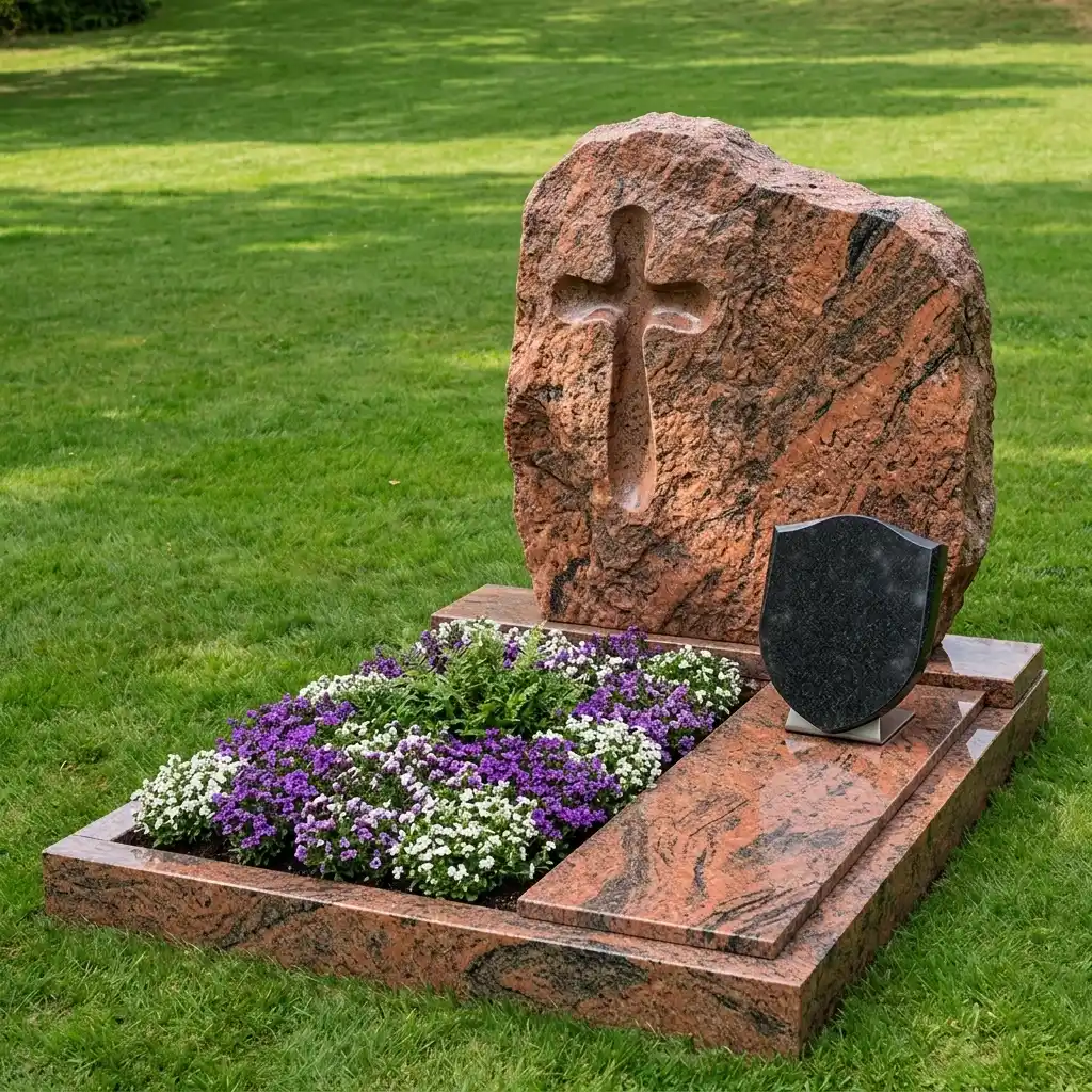 Buchförmiger Kissenstein für das Familiengrab mit graviertem Namen