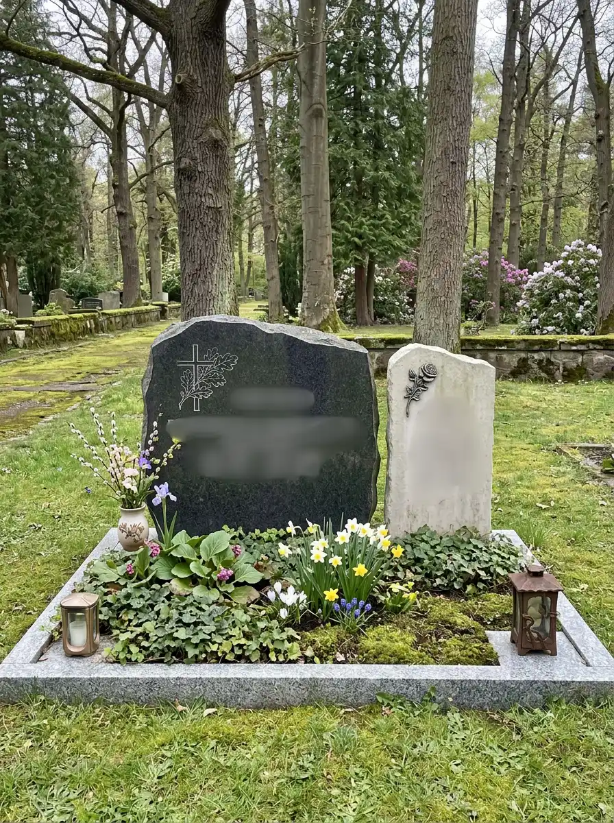 Urnenbeisetzung im Familiengrab: Zusatzstein mit erhabener Bronzeschrift