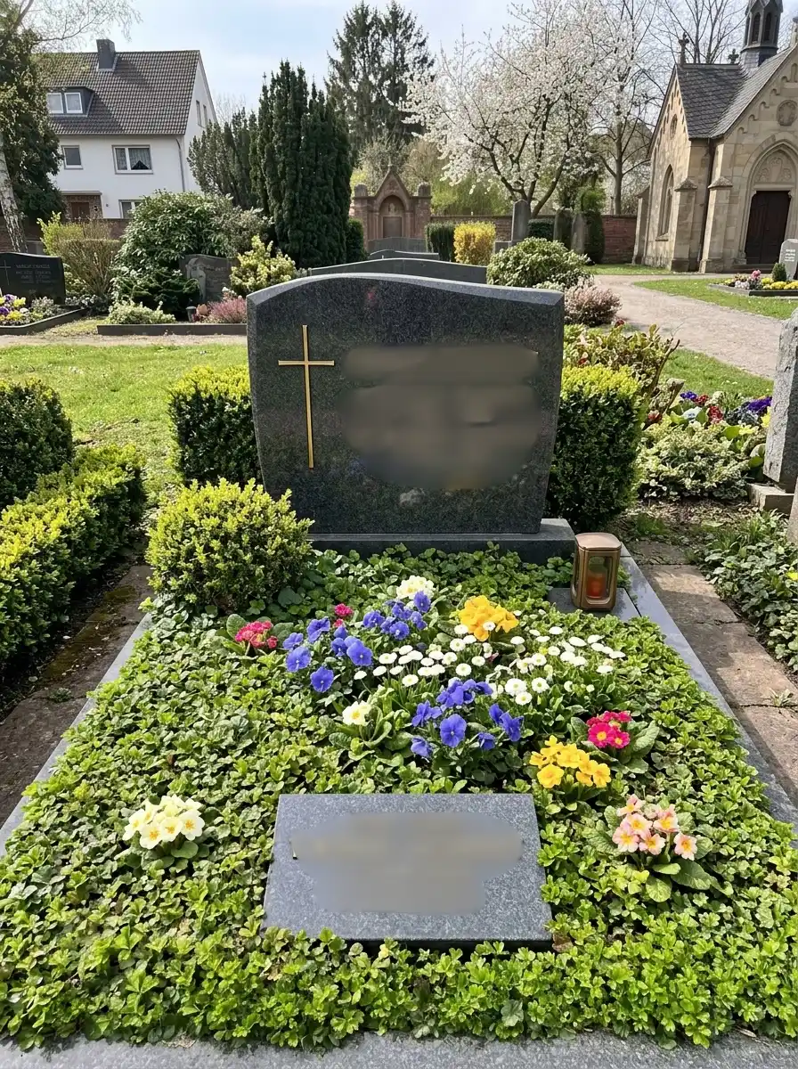 Liegeplatte als Urnen-Zusatzstein auf einer bestehenden Grabanlage